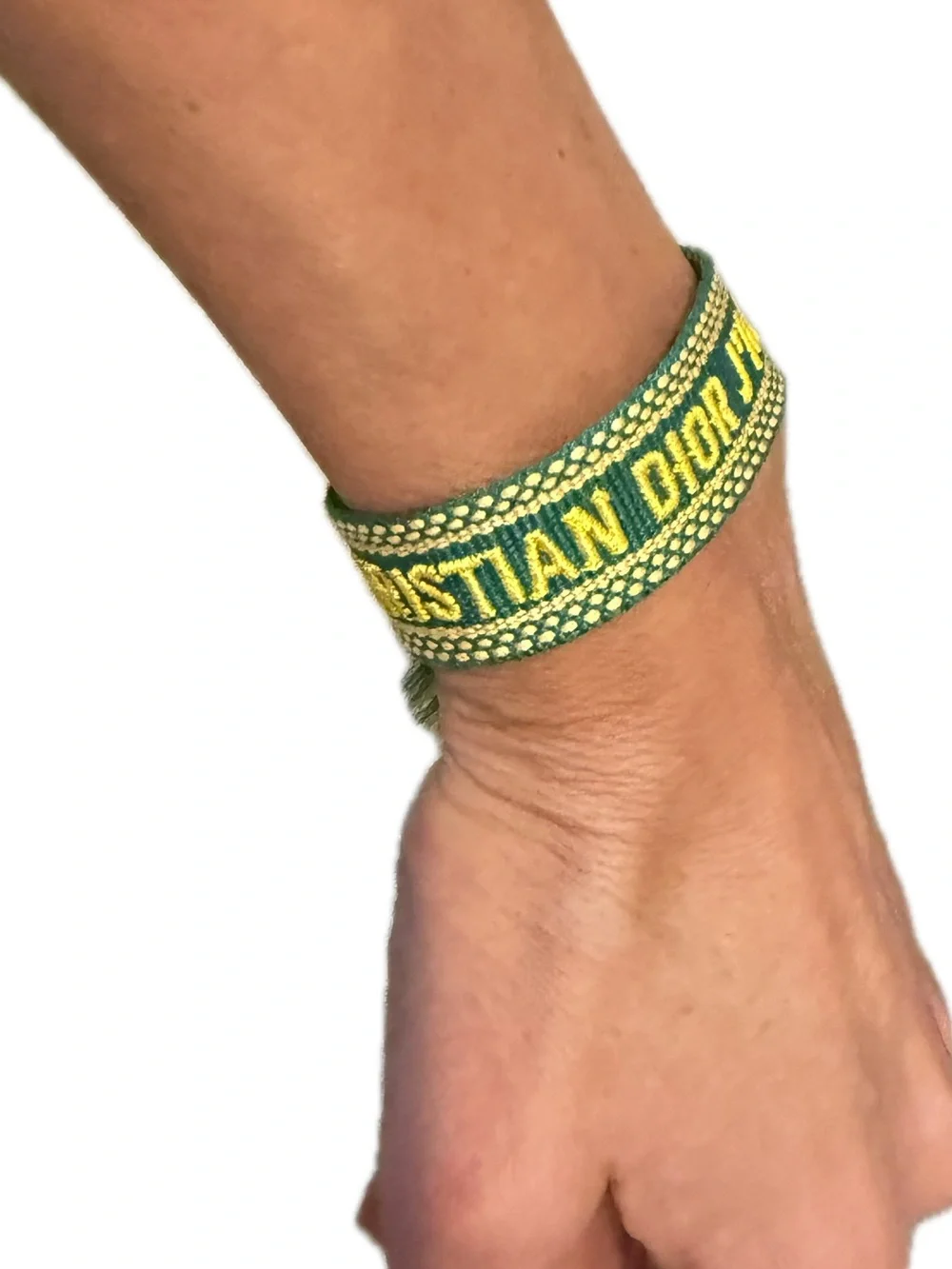 Christian Dior J'Adior Woven Friendship Bracelet in Green and Yellow